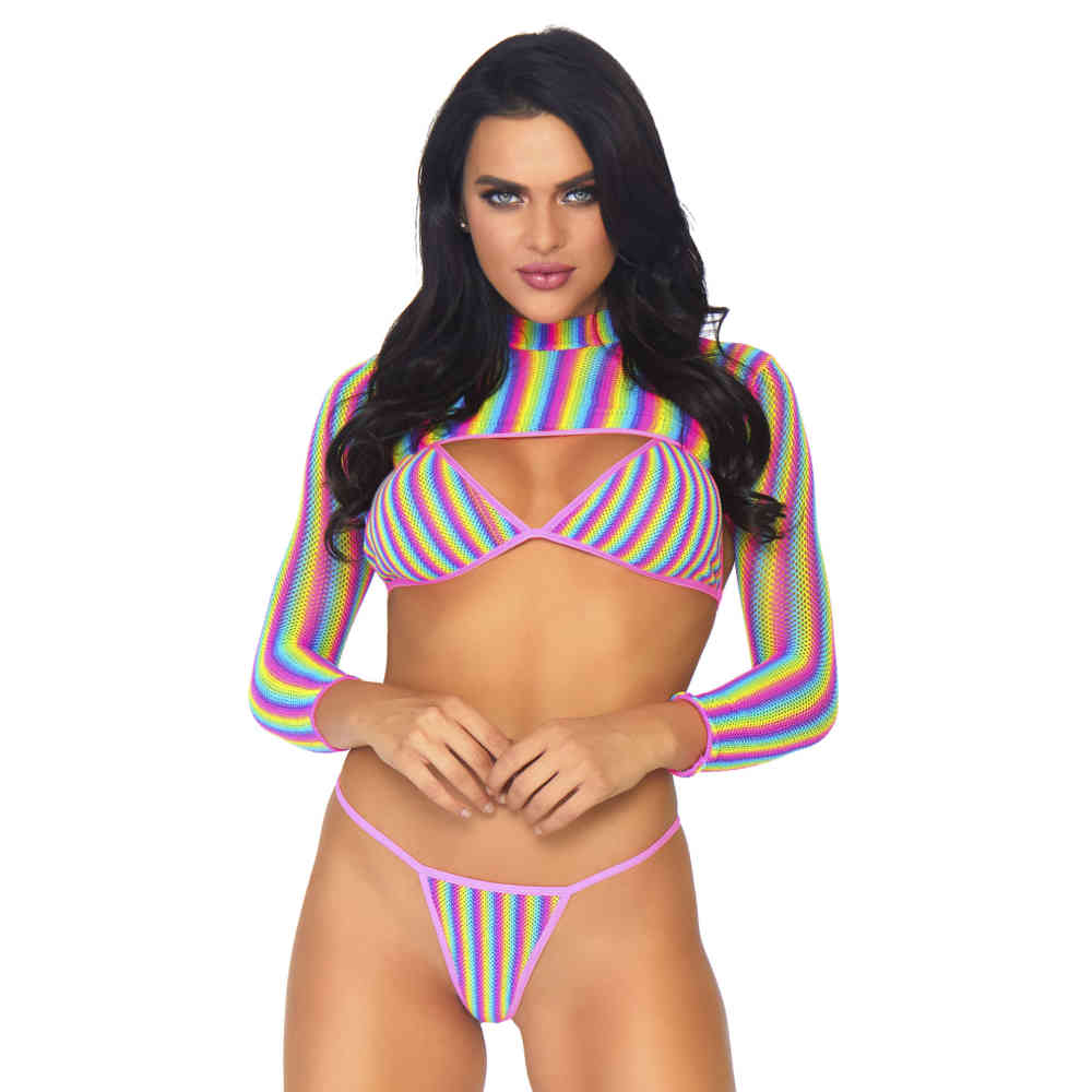 Leg Avenue - Rainbow Top, string and crop top set - Rainbow